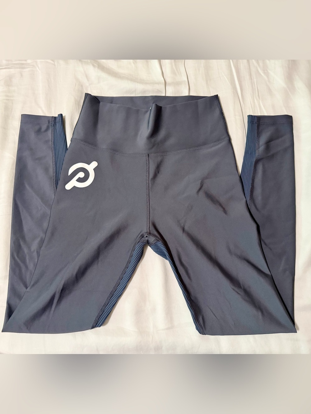 Peloton High Rise Leggings Gray Ribbed Side Panels Size M